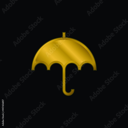 Black Umbrella gold plated metalic icon or logo vector
