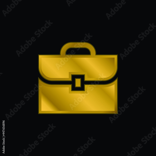 Briefcase gold plated metalic icon or logo vector