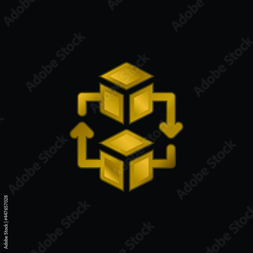 Blockchain gold plated metalic icon or logo vector