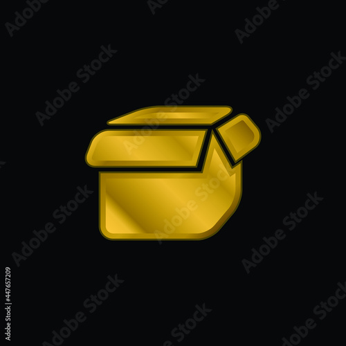 Black Open Box gold plated metalic icon or logo vector