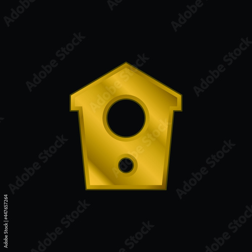 Birdhouse gold plated metalic icon or logo vector