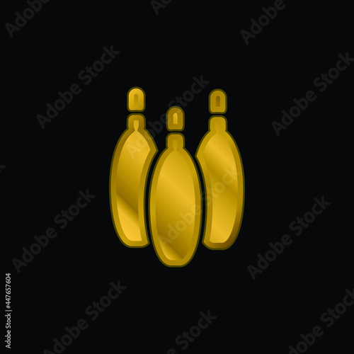 Bowling Pins gold plated metalic icon or logo vector