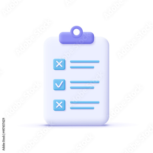 Assignment icon. Clipboard, checklist, document symbol. Business, education concept. 3d vector illustration.