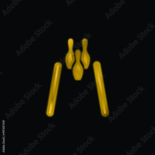 Bowling gold plated metalic icon or logo vector