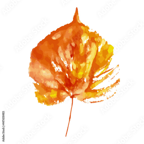 Leaf imprint. Hand-made gouache print on paper. Autumn picture for design. Isolated. Vector illustration