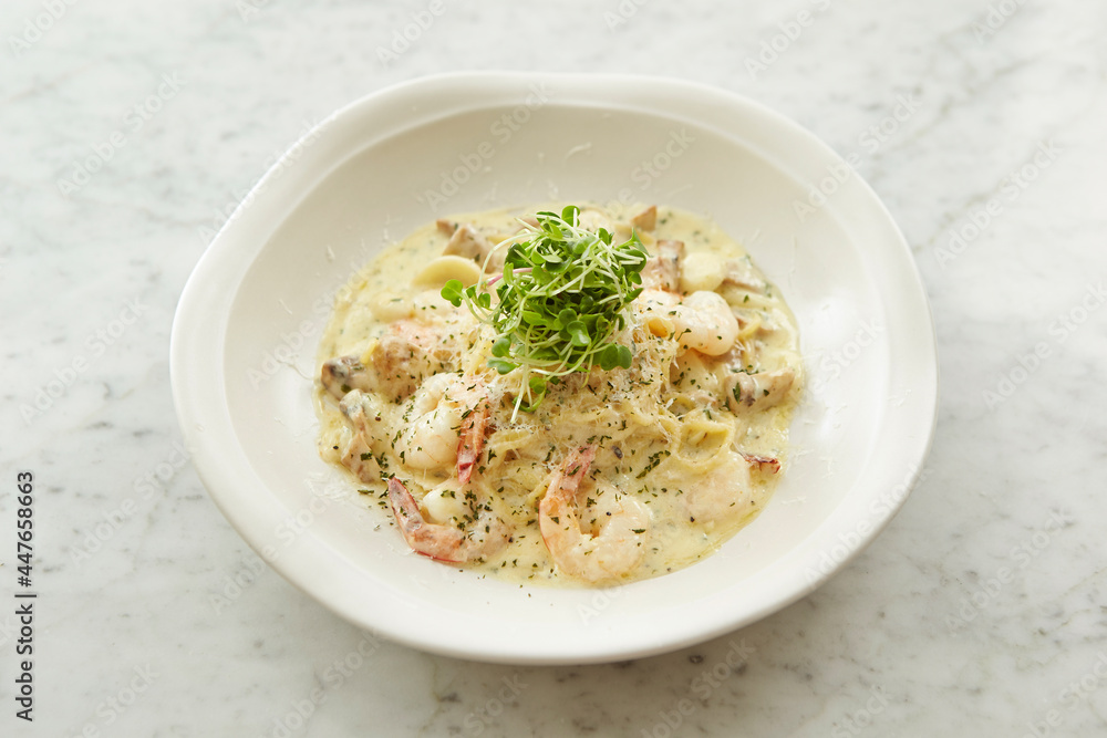 Creamy seafood pasta on a plate Creamy seafood pasta on a plate