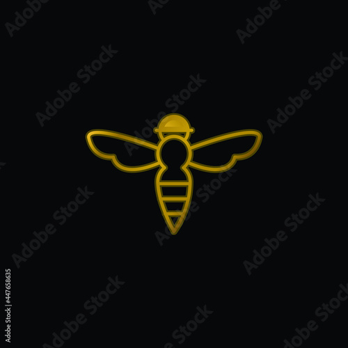 Bee With Sting Outline gold plated metalic icon or logo vector