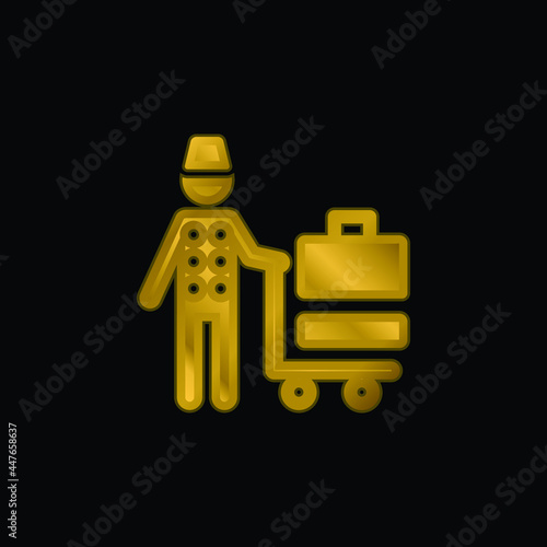 Bellhop gold plated metalic icon or logo vector
