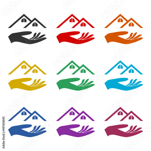 Hand holding home color icon set