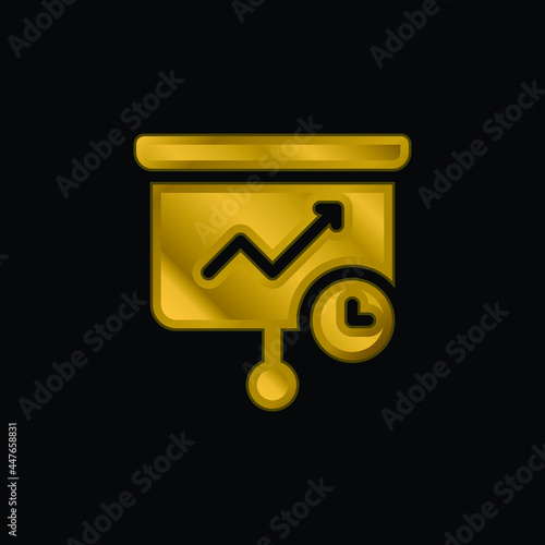 Analytics gold plated metalic icon or logo vector