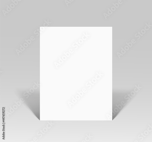 Empty paper sheet. A4 vertical format paper with shadows on gray background. Magazine, booklet, postcard, flyer, business card or brochure mockup. Vector Illustration EPS10.