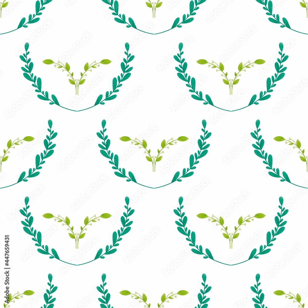 Obraz premium Raster pattern of branches, leaves. Set for Wallpaper, Scrapbooking, Fabric, Postcards, Posters. Ornament Autumn, Summer, herbal, floral.
