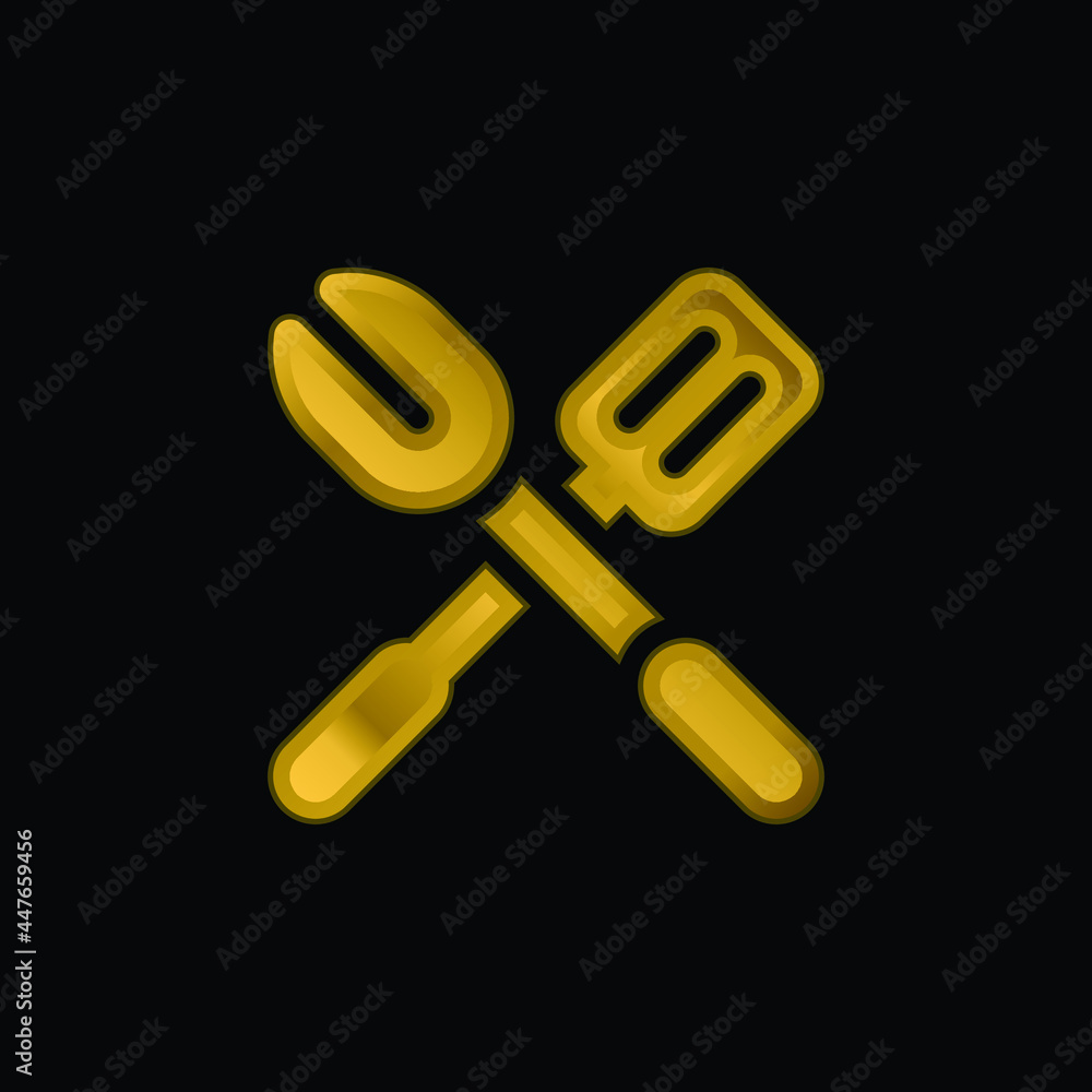Barbecue gold plated metalic icon or logo vector Barbecue gold plated metalic icon or logo vector