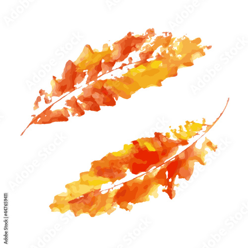Leaf imprint. Hand-made gouache print on paper. Autumn picture for design. Isolated. Vector illustration