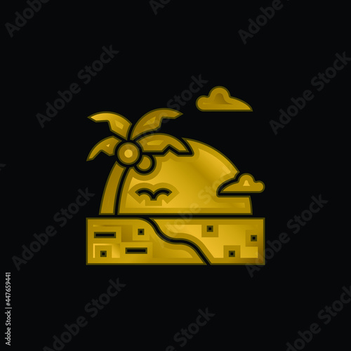 Beach gold plated metalic icon or logo vector