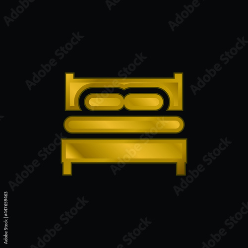 Bed gold plated metalic icon or logo vector