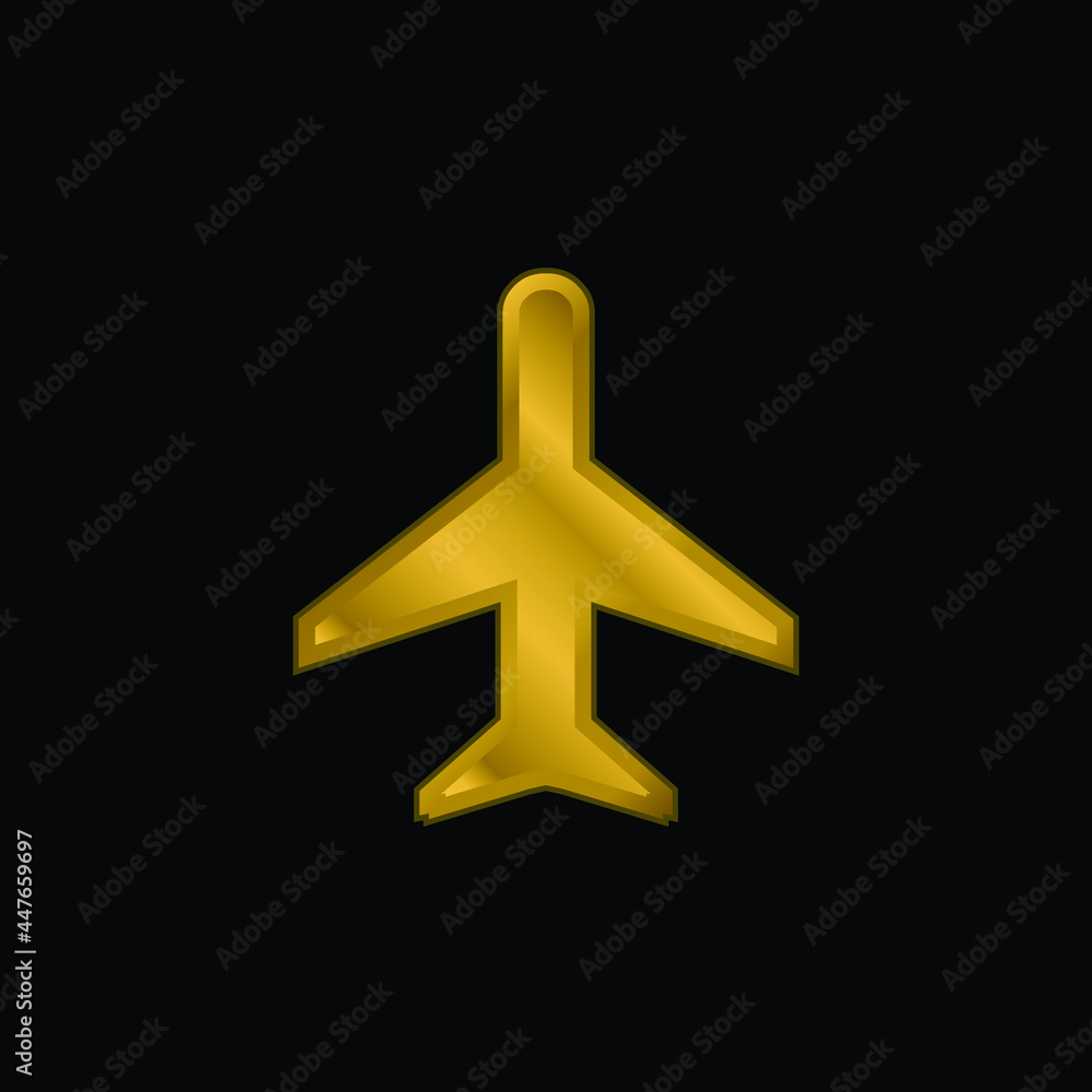 Airplane gold plated metalic icon or logo vector Airplane gold plated metalic icon or logo vector