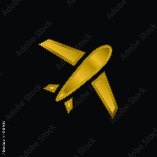 Airplane gold plated metalic icon or logo vector