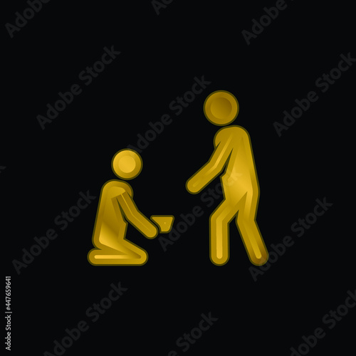 Begging gold plated metalic icon or logo vector
