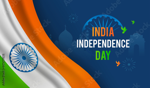 Indian Independence Day Background Vector illustration. realistic indian flag waving with Ashoka chakra. Header design