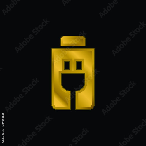 Battery gold plated metalic icon or logo vector