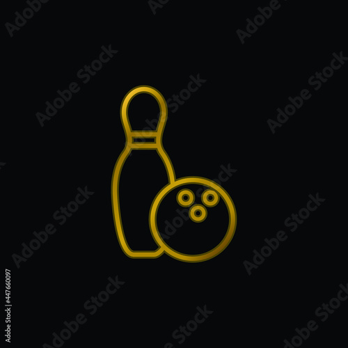 Bowling Bowl And Ball Outline gold plated metalic icon or logo vector