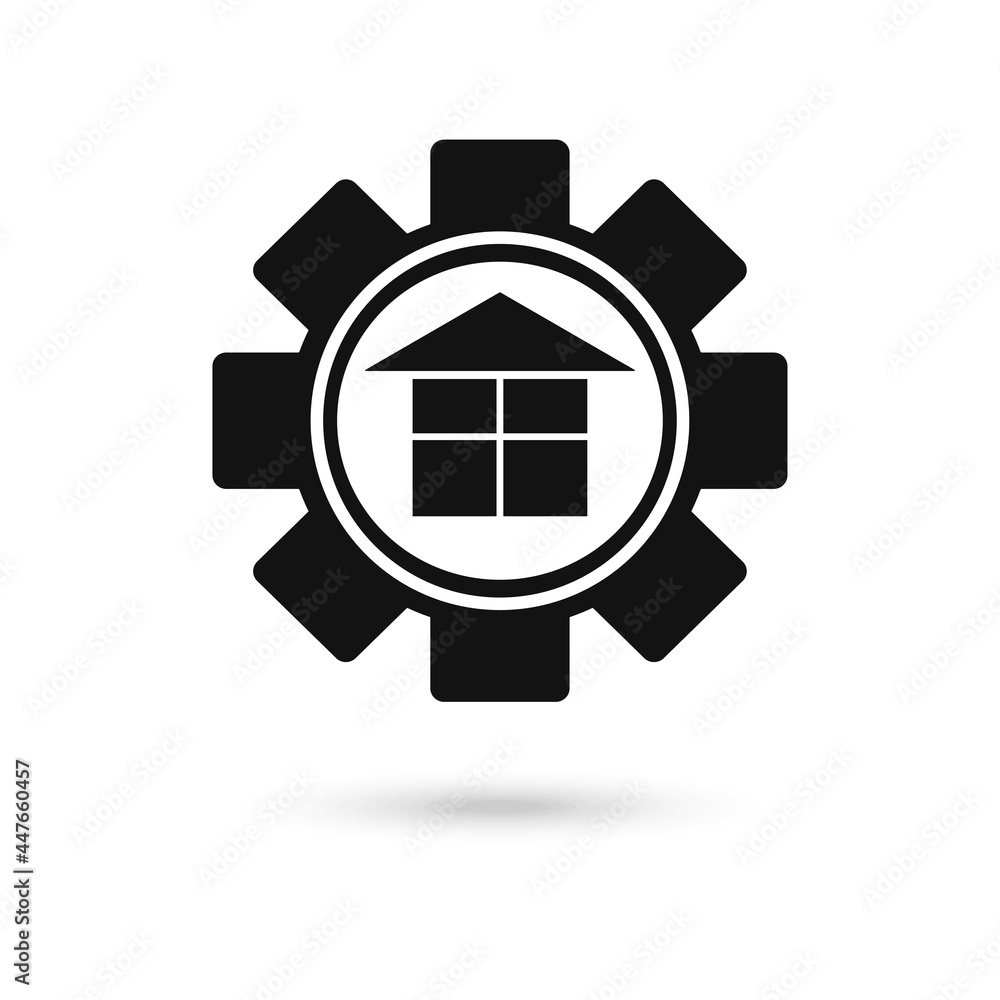 Home Gear Logo Design Template Inspiration. Black Vector illustration. Flat design Home Gear Logo Design Template Inspiration. Black Vector illustration. Flat design