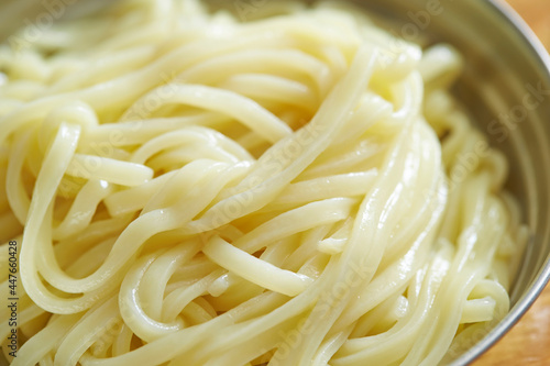 Close up of udon noodles