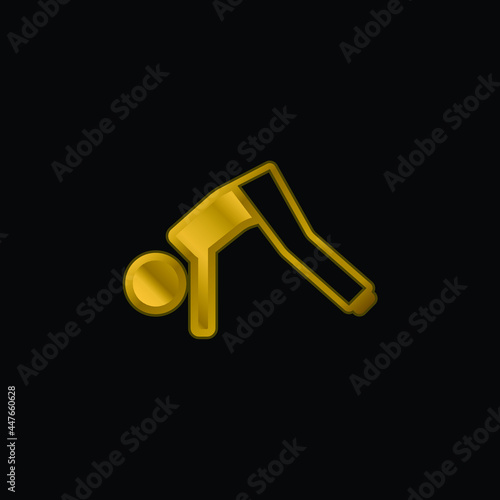 Boy On Floor Streetching Legs gold plated metalic icon or logo vector