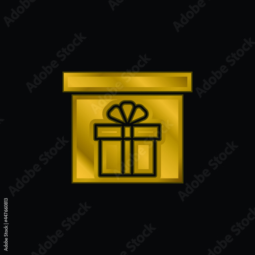 Box gold plated metalic icon or logo vector