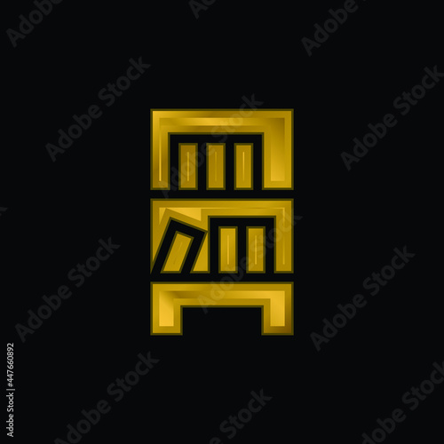 Bookcase gold plated metalic icon or logo vector