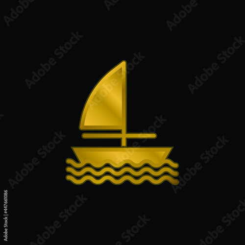 Boat gold plated metalic icon or logo vector