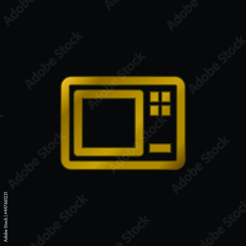 Big Microwave Oven gold plated metalic icon or logo vector