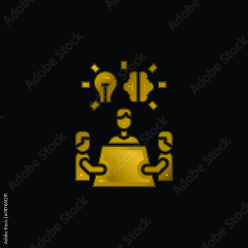 Brainstorm gold plated metalic icon or logo vector