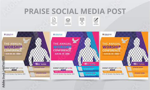 Creative Giving Praise Worship Services Conference Social Media Post & Online Flyer Design Template. Modern Revive Anniversary Conference Social Banner Best Layouts Pack.