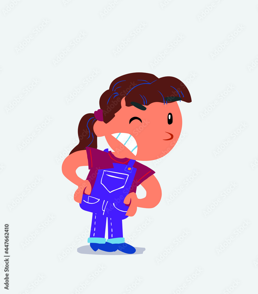 cartoon character of little girl on jeans suspecting something wrong. cartoon character of little girl on jeans suspecting something wrong.