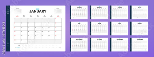 Calendar organizer template for 2022 year timeline. Annual diary planner schedule design. Corporate calendar, business planner. 2022 calendar for events. Diary template. Week starts on Sunday. Vector