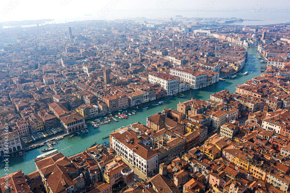 Venice, Grand canal from the sky, aerial view, Italy