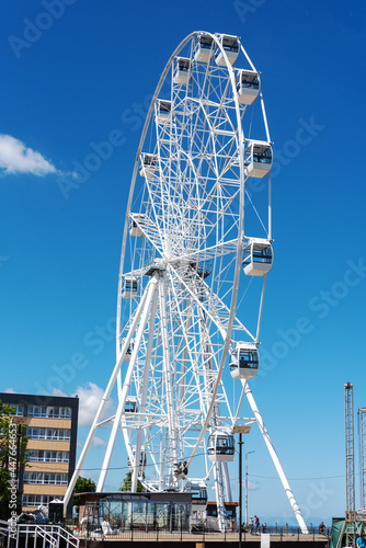 Zelenogradsk, Kaliningrad Region, Russia, June 2021. The coastal resort line of the city. A new Ferris wheel.