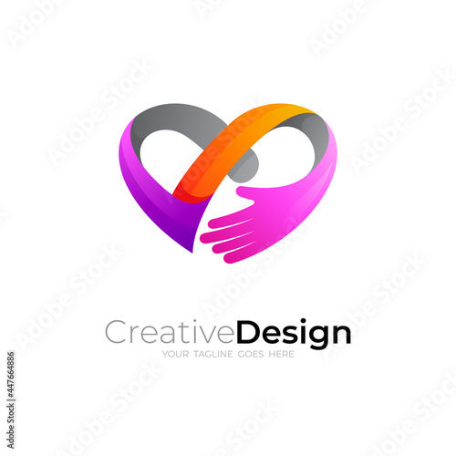 Love logo and hand people logo combination, Charity symbol