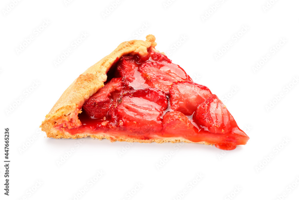 Obraz premium Piece of tasty strawberry pie on white background