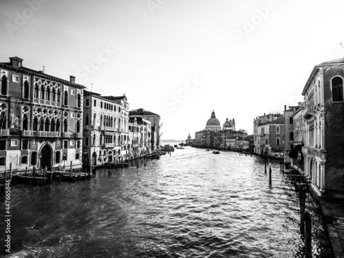 View on the Grand Canal and Basilica Santa Maria della Salute from the Ponte dell'Accademia in Venice, Italy