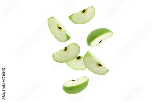 Obraz na plátně Stack of green Apple falling or flying.Creative levitation food