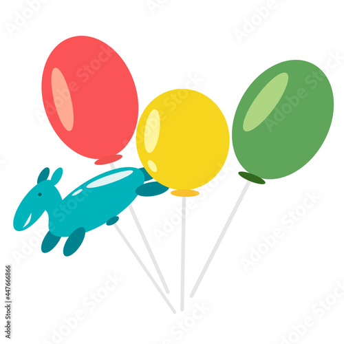 Vector illustration of colored inflatable balls. Helium balloons. Balloons for a children's party. A set of balloons on a stick. Isolated