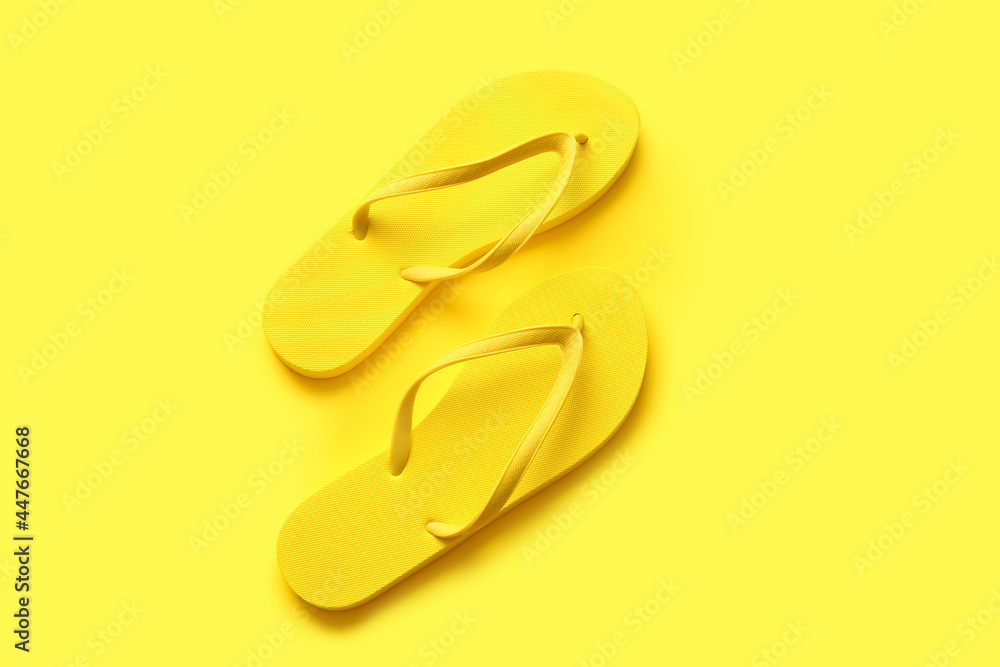Stylish flip-flops on color background Stylish flip-flops on color background
