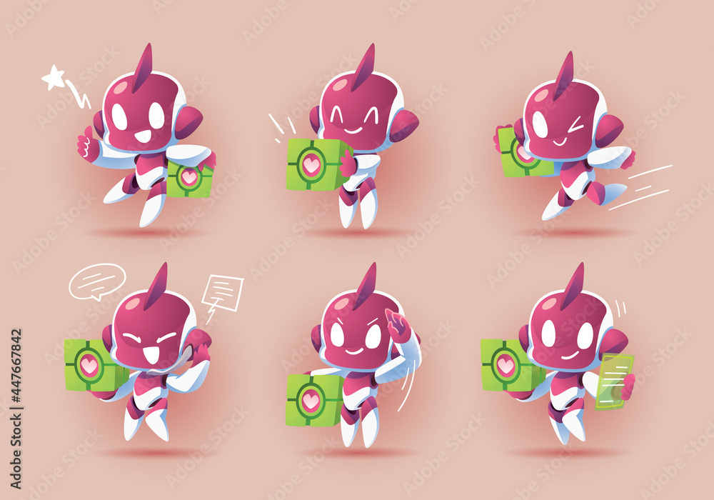 pink white modern robot mascot dilivery object