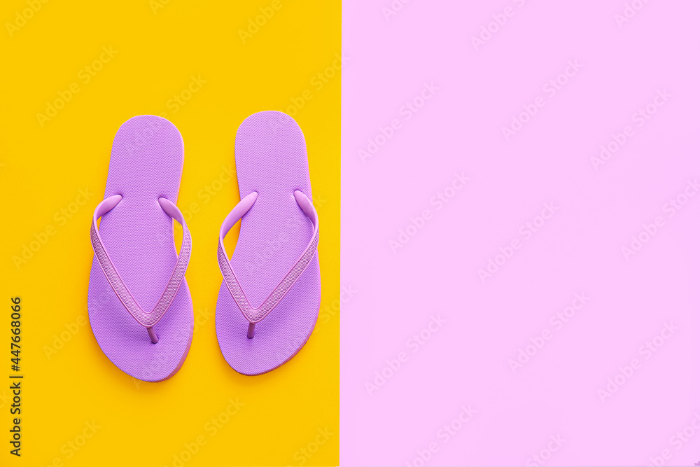 Stylish flip-flops on color background Stylish flip-flops on color background