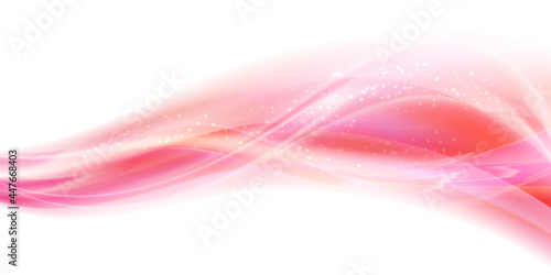 Soft pink wave backround with texture. Abstract stylized motion wavy illustration. Shiny rose lines created using blend tool on white backdrop. Curved smooth stripes. Design template for banner, flyer