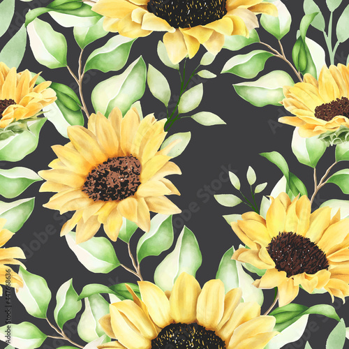 beautiful watercolor sunflower seamless pattern