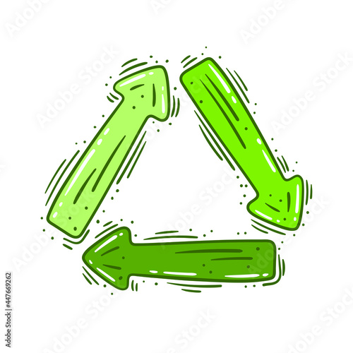 Hand drawn vector illustration of recycling symbol - Triangular recycle icon - Eco green packaging image - Isolated
